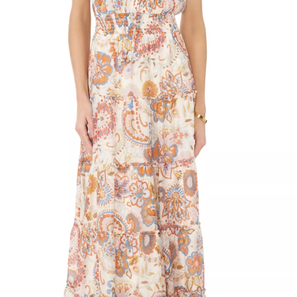 MSK floral paisley vanilla ice Cream and Orange halter sleeveless Maxi Dress nwt - Picture 3 of 7